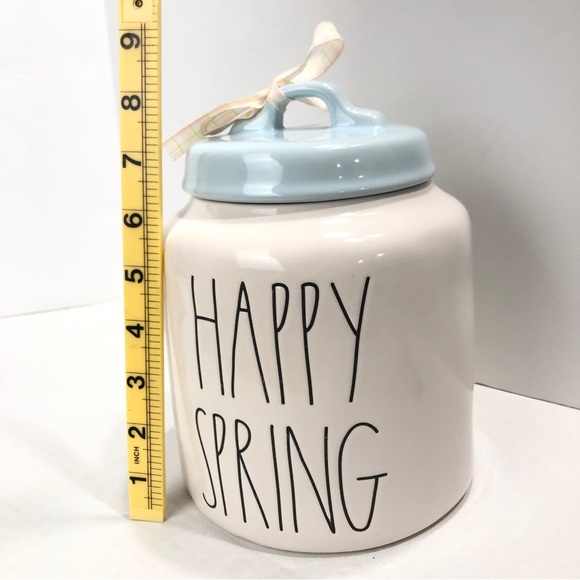 Rae Dunn Jar Happy Spring Large Canister Ceramic White Blue Topper Farmhouse - Picture 9 of 9